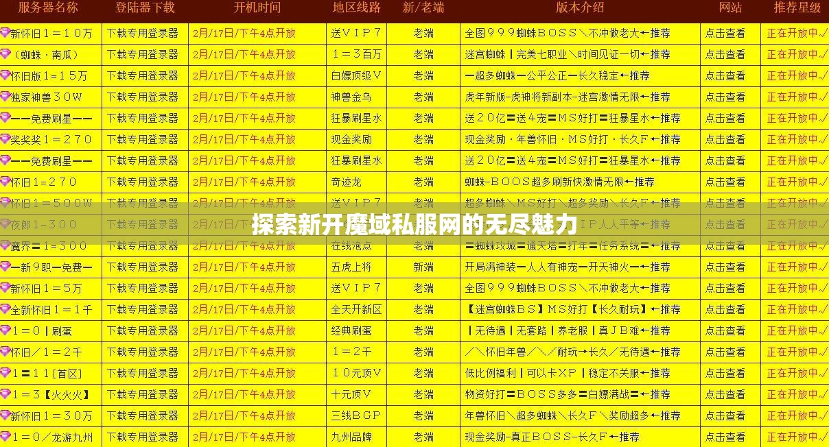 探索新开魔域私服网的无尽魅力