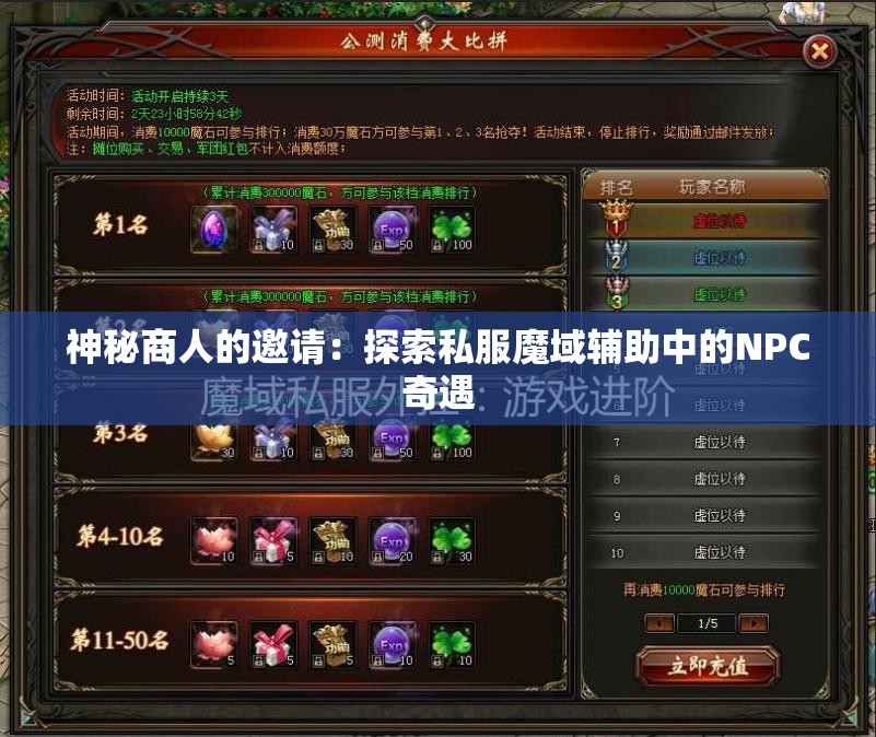 神秘商人的邀请：探索私服魔域辅助中的NPC奇遇